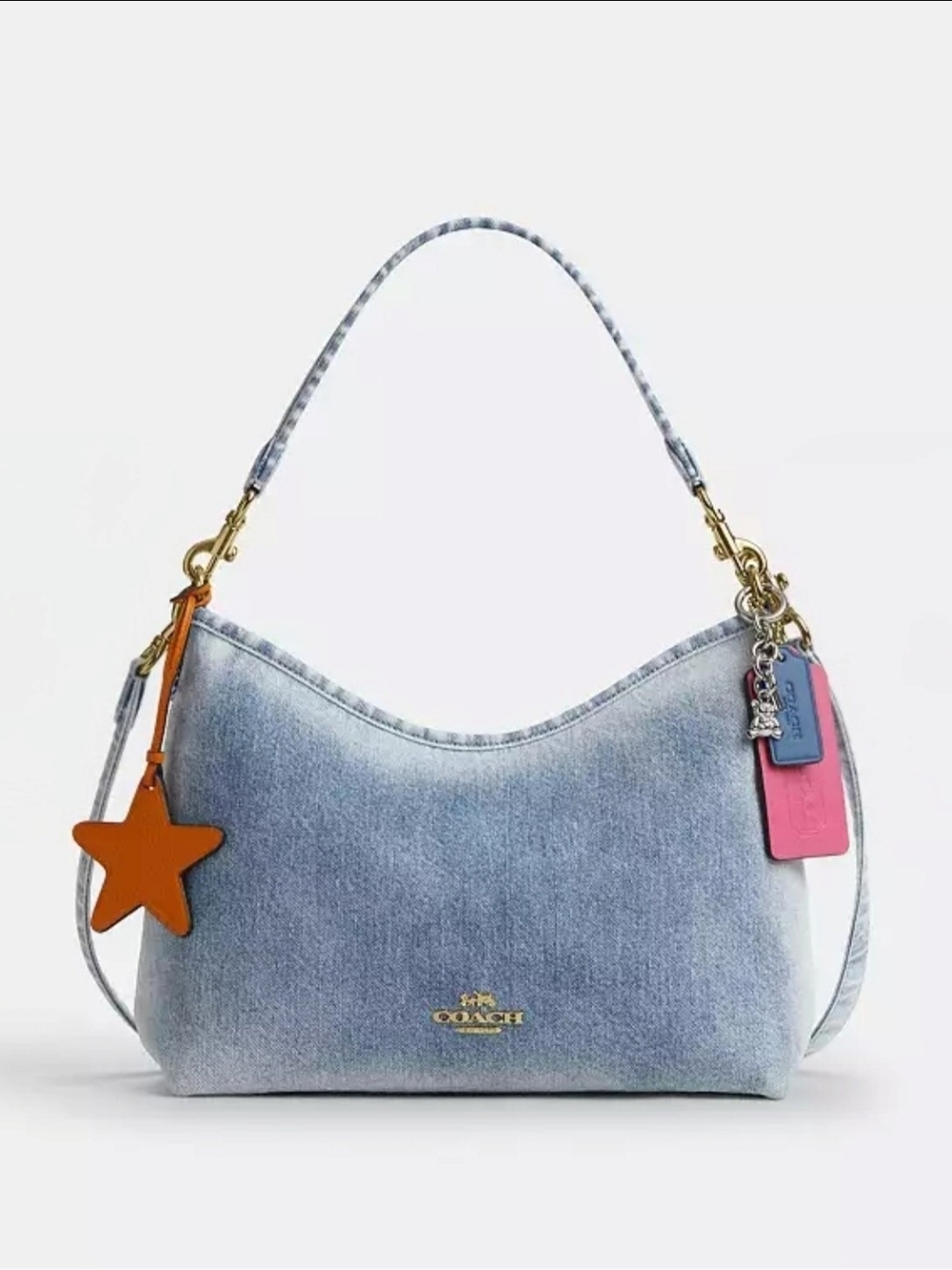 Coach Laurel Light Blue Denim Shoulder Bag with Pink & Purple Charm - Picture 7 of 7